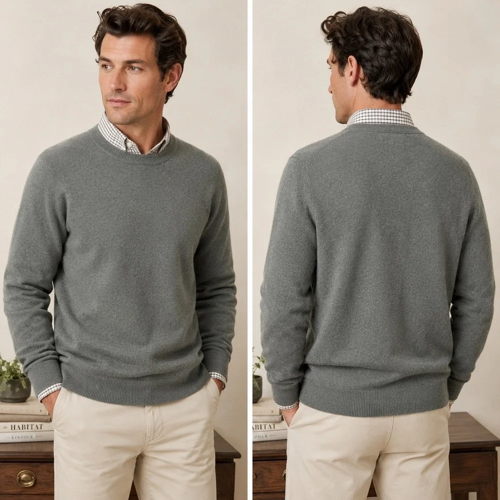 NWT Banana Republic Men's Cashmere Crew Neck Sweater XXL Heather Grey Green